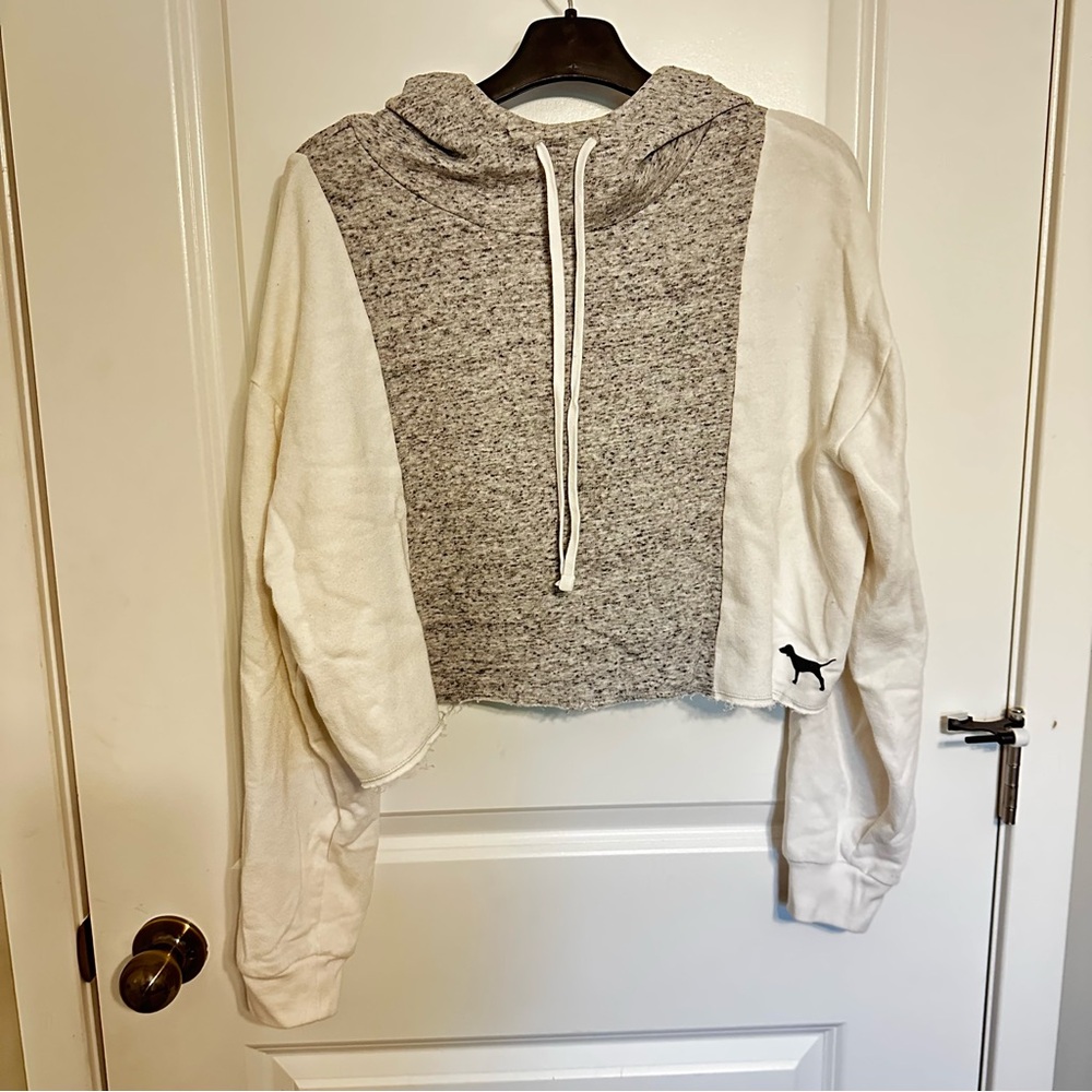 Victoria's Secret Gray and White Cropped Hoodie